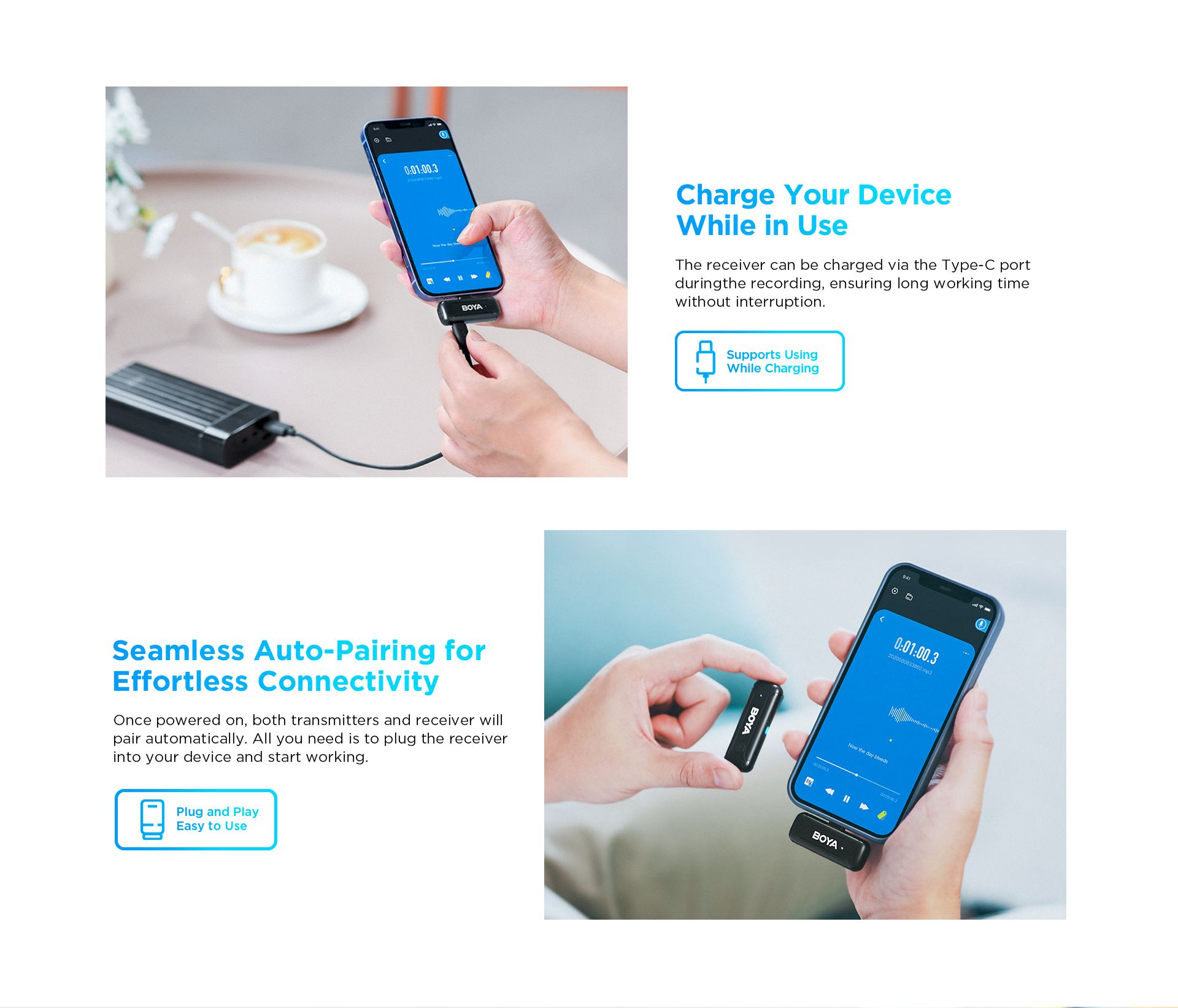 Boya BY-WM3T-U2 bežični mikrofon za Android i IPHONE sa USB-C - 7